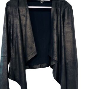 ABS Allen Schwartz Black Leather Jacket with Waterfall Front